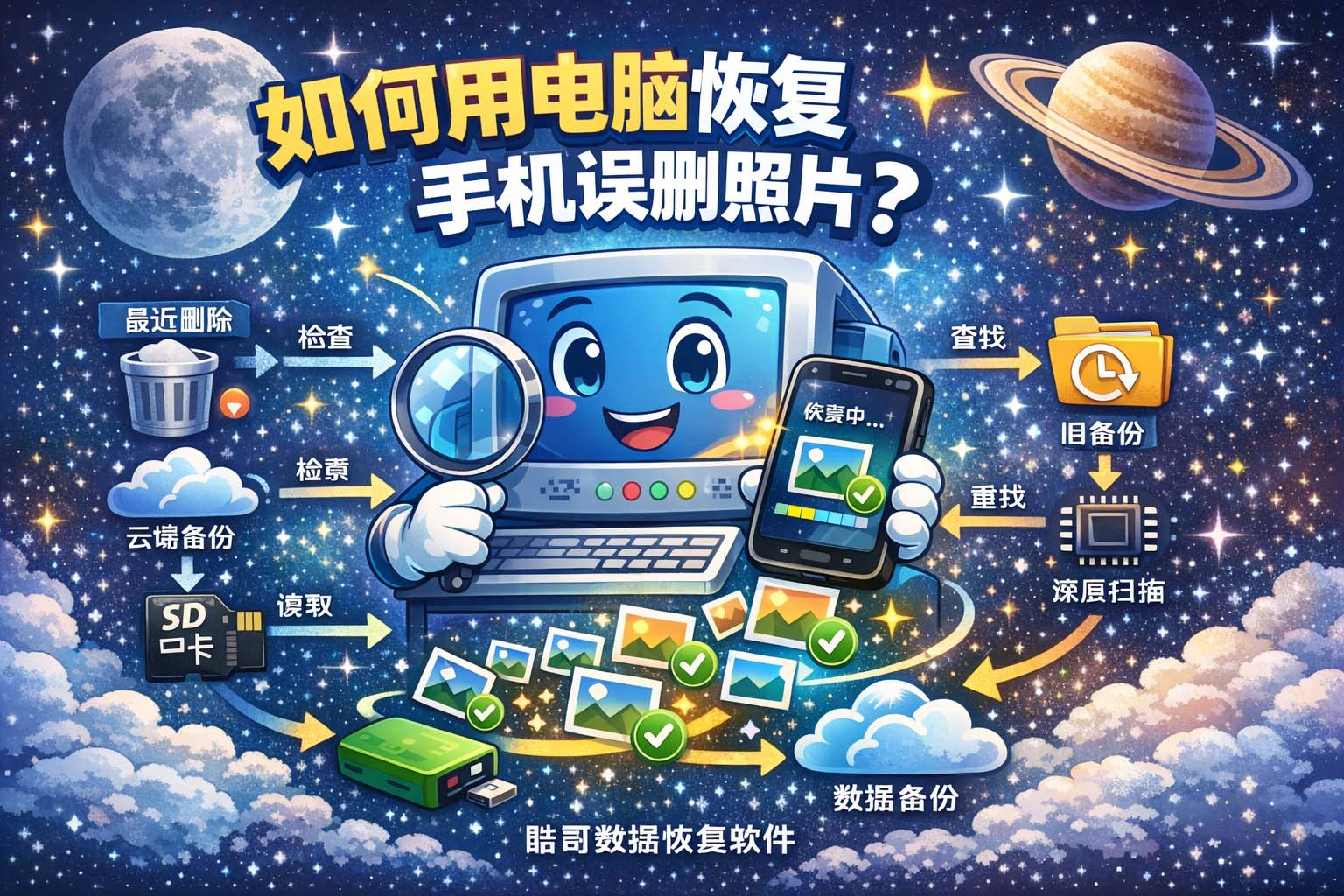 如何用电脑恢复手机误删照片?